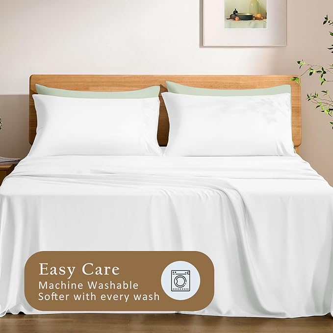 TOSMO Luxury Pillow Case Set of 2 - Cooling Viscose Derived from Bamboo, Oeko-TEX, Breathabl Silky Soft Pillow Cases with Envelope Closure (Standard, White)