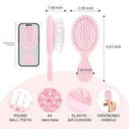 RHOS Mini Hair Brush for Women,Men and Kids-Travel Size Hair Brush for Purse,Pocket,backpack-Small Cushion Paddle Brush with Soft Bristles-Mini Detangler Brush for All Hair Types(1 Pack-Pink)