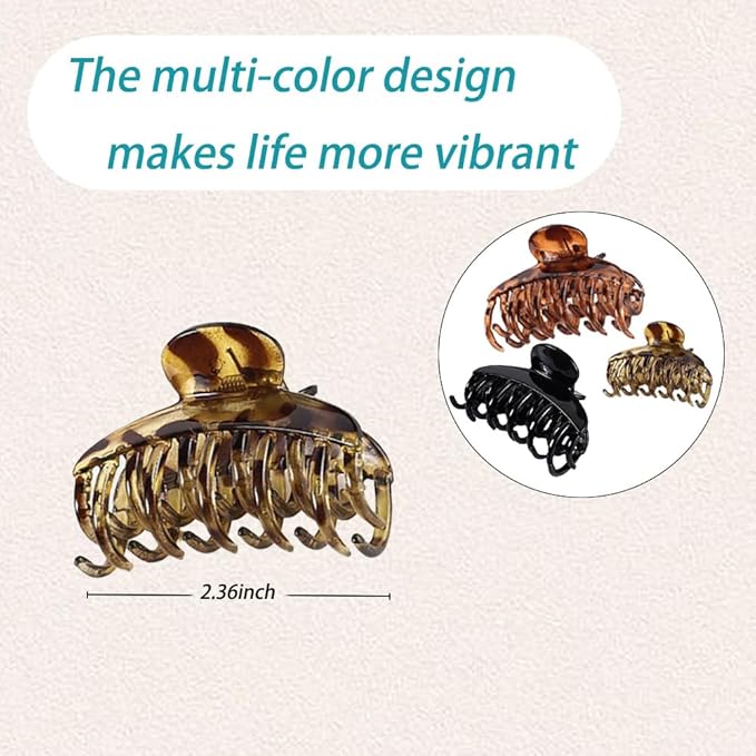 Tortoise Shell Hair Claw Clips for Women - Medium Size Acrylic Hair Clips for Thin & Thick Hair, Non-Slip Grip, Fashion Hair Accessories FEADIR 3 Pcs