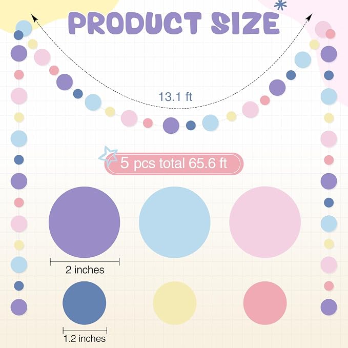Outus 5 Pieces Colorful Circle Garland Banner Hanging Paper Dot Decorations - Image 2