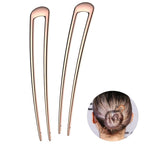 French Hair Pins - Metal Hair Fork Extra Long U Shaped Chignon 2-Prong Sticks for Women Bun Hair Accessories (Rose Gold - 2 Pcs)