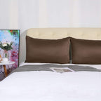 uxcell 2 Pack Silk Satin Pillowcase for Hair and Skin, Cool, Silky, Soft Breathable Pillow Cases Queen Size 20x30 Inch Sateen Pillowcase Brown with Envelope Closure