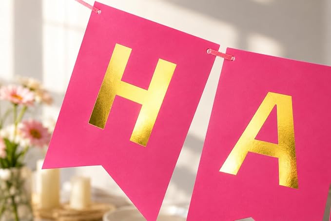 Letjolt Happy Birthday Banner Pure Roseo Girls Party Signs 13 Pcs | Golden - Image 2