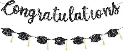 Pre Strung Congratulations Decorations Banner Graduation Class of 2026 Black by FHGG