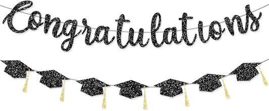 Pre Strung Congratulations Decorations Banner Graduation Class of 2026 Black by FHGG