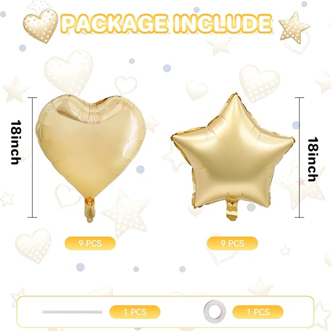 TONIFUL 18 Inch Lingt Gold Star and Heart Foil Balloons - Image 2