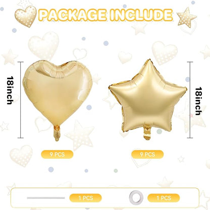 TONIFUL 18 Inch Lingt Gold Star and Heart Foil Balloons - Image 2