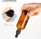 3.4 oz Amber Glass Dropper Bottles,4 Pack 100ml Empty Reusable Leak Proof Thick Tincture Bottles for Essential Oils,Hair Oil,Liquids,Laboratory,Pharmacist Bottle,Massage,Perfumery Aromatherapy