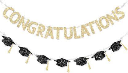Pre Strung Congratulations Decorations Banner Gold Glitter Congratulation 2026 by FHGG