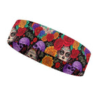 Headbands Men & Women Mexican Rose Sugar Skull Floral Women Day of The Dead Art Sweat Bands for Tennis, Basketball, Running, Gym, Working