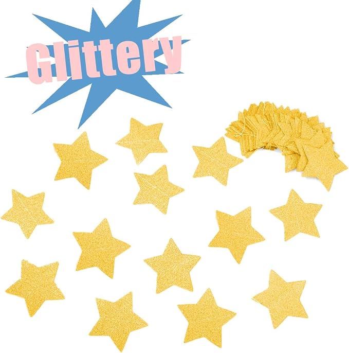 6 Pcs Gold Glitter Star Paper Garland Twinkle Bunting Banner Hanging Decorations - Image 5
