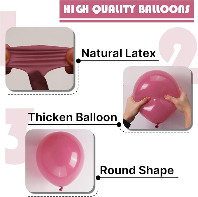 PartyWoo Mauve Dusty Balloons 50pcs Blush Pink Rose Latex Helium Balloons | 12 - Image 7