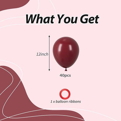 40pcs Burgundy Balloons, 12inch Matte Maroon Balloons | Balloons - Image 2