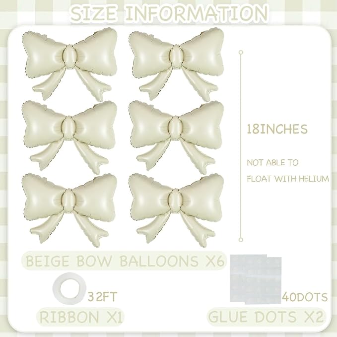 6 Pieces Bow Balloons, Cream White Matte Metallic Foil Bowtie Balloon - Image 5