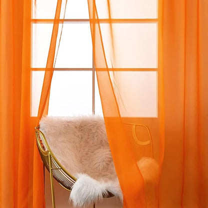 SpaceDresser Orange Sheer Curtains 4 Panels Rod Pocket Semi-Sheer Curtain 96 - Image 5