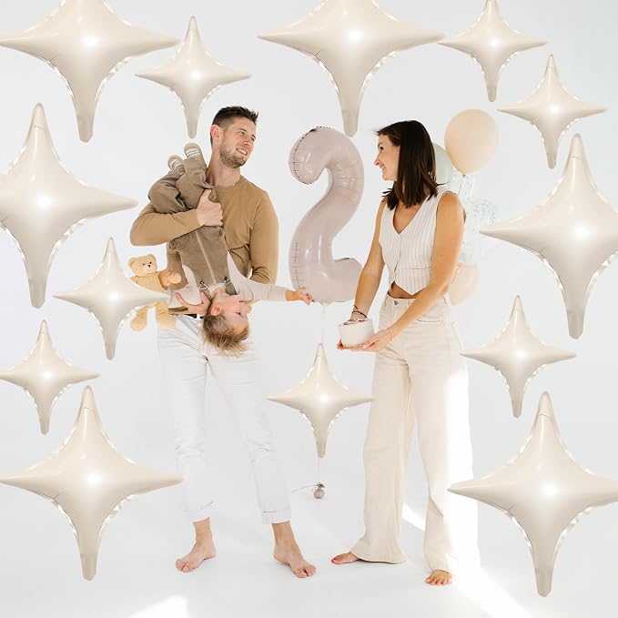 Cream White Star Balloons, 26Inch and 10Inch Sand White Quadrangle Helium - Image 3