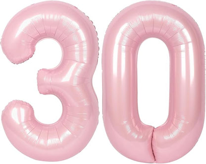 SUWEN 40 Inch Large Pink 30 Balloon Numbers Big Foil Helium Number Balloons 0-9 by SUWEN