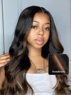 YIROO Ombre Chestnut Brown Bye Bye Knots Wig Loose Wave 7x5 Lace Front Glueless Wig Human Hair Pre Plucked Pre Cut Put on and Go Ready to Wear Wig Pre Bleached 150% Density 24inch