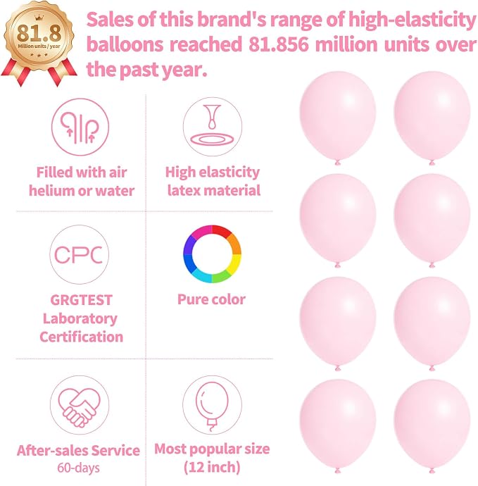 110pcs Light Pink Balloon 12 inch, Light Pink Latex Balloons - Image 3