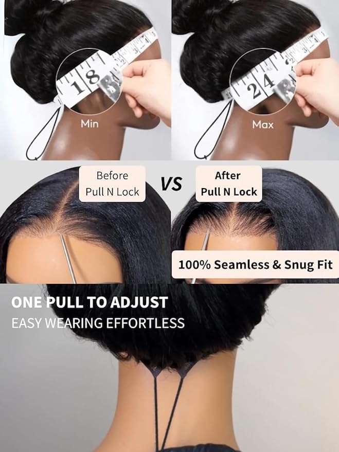 Julia Hair Yaki Straight Pre Cut HD Lace Closure Wigs Human Hair with Elastic Drawstring Glueless Wig Human Hair 7x5 Lace Front Bye Bye Knots Wig Pre Plucked Bleached Knots Natural Hairline 26 Inch