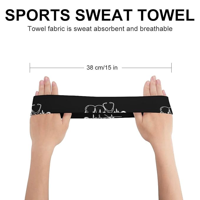 Headbands for Women Men Unisex Love Heart Nurse Heartbeat Black And White Art Non Slip Sports Sweatbands for Running, Cycling, Yoga, Fitness