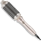 TYMO 2.0 Thermal Brush Curling Brush - STYLUX 1.7" Blowout Volumizer with Flexi-Fit for Hair Straightening, Heated Round Styler Tool, Hair Straightener and Curler 2 in 1, Dual Voltage & Light, Gold