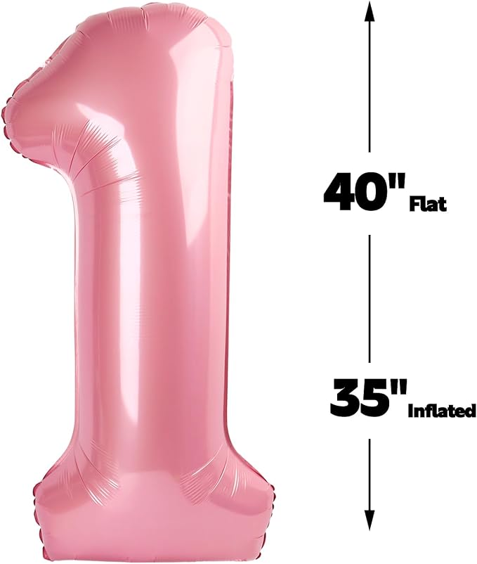 Pearl Pink Number 1 Balloon 40 inch, Balloon numbers party supplies, deco photo - Image 2