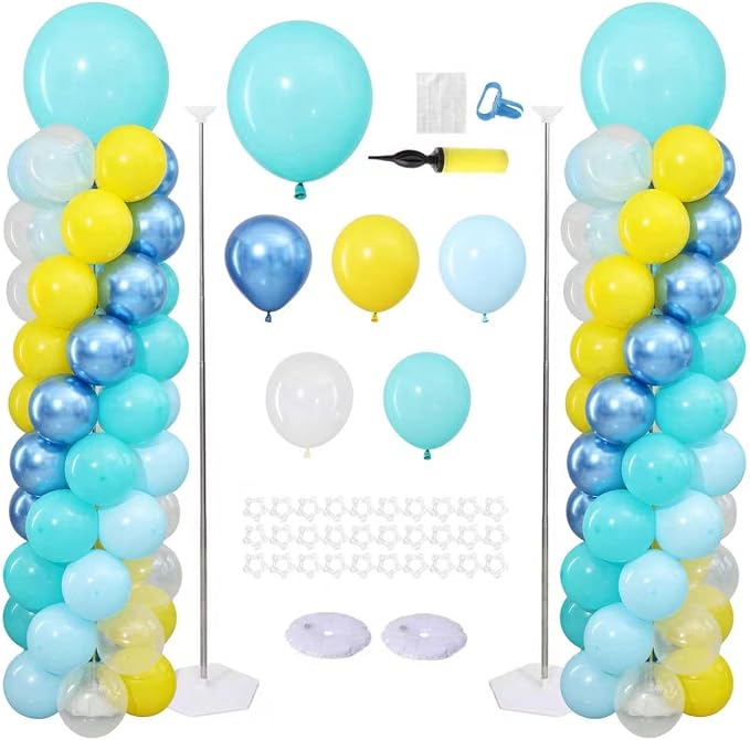 Blue and Yellow Balloon Column Kit Set of 2, Balloon Tower | 102Pcs Blue Yellow by ZyloonDecoration