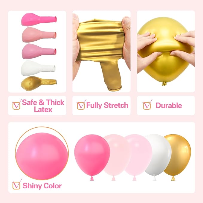 LOOLEY 137Pcs Pink and Gold Balloons Garland Arch Kit - Image 4