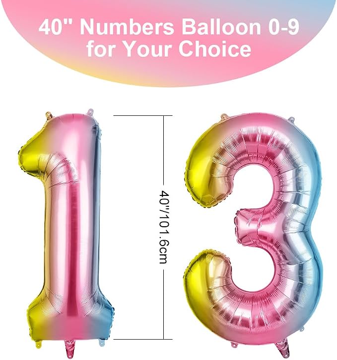 OFFCUP Helium Balloons, 40 Inches Number Balloons 13, Foil Balloons Birthday - Image 2