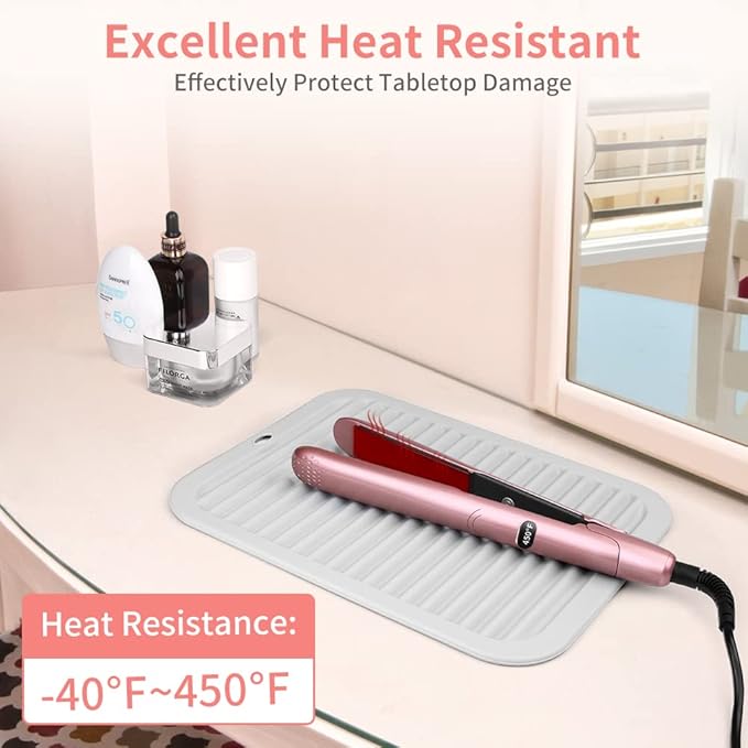 Beauty Tools, Large Heat Resistant Mat with Hook Loop Strips, Vanity Makeup Accessories, Hot Tools Straightener Mat, Iron Flat Appliances Hair Dryer Salon Tools Hair Stylist, Hot Iron Holster (Beige)