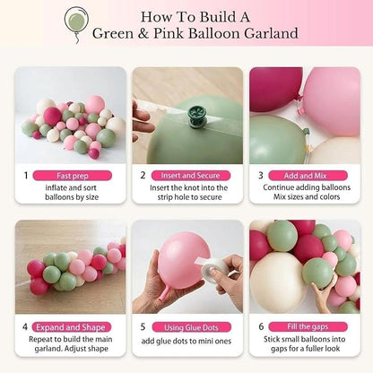 Hot Pink Sage Green Balloon Garland Arch Kit Double Stuffed | Dusty Olive Green - Image 5