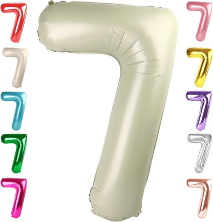 7 Balloon Numbers Birthday Decorations, 40In Cream Balloons by Mluchee