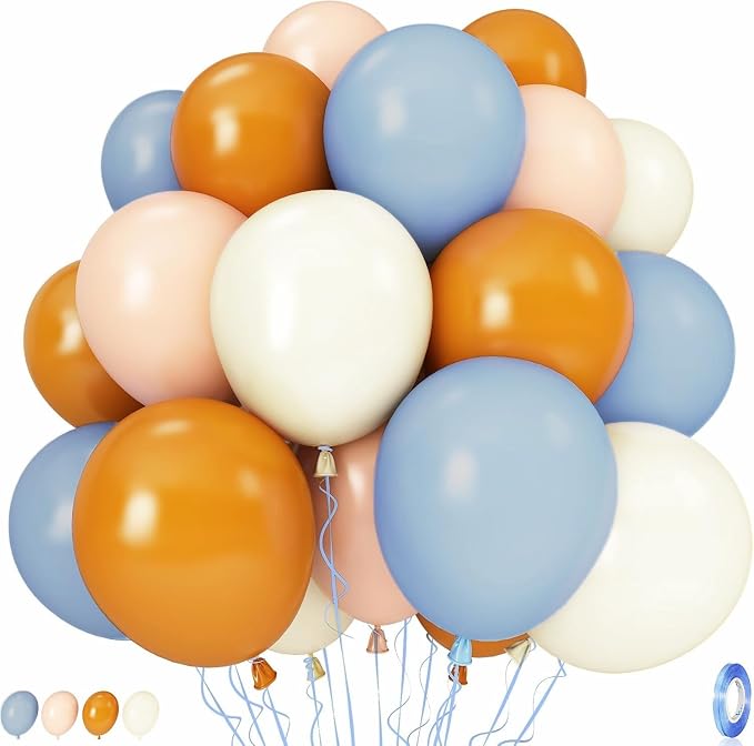 Burnt Orange and Blue Fall Balloons, 12 Inch 35PCS Dusty Blue Orange Taupe by Govpy
