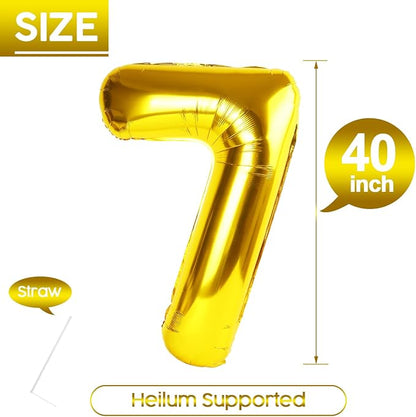 7 Balloon - Gold Birthday Number Balloons, 40 Inch Decorations Men Women | Gold - Image 5