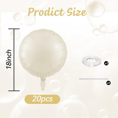 20PCS Round Shaped Foil Balloons, 18 Inch Round Foil Balloon, Ivory Sand Cream - Image 2