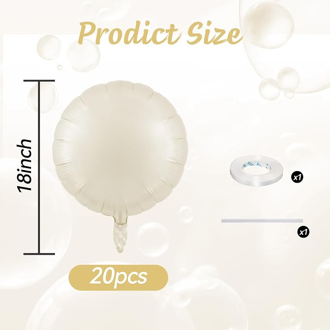 20PCS Round Shaped Foil Balloons, 18 Inch Cream White Round Foil Balloon - Image 2