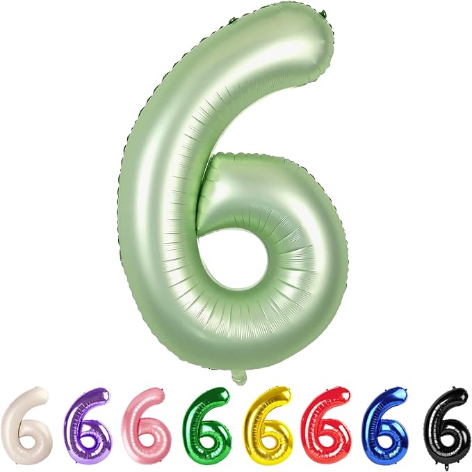 40 Inch Number 6 Balloon, Olive Green Birthday Decorations by Mluchee