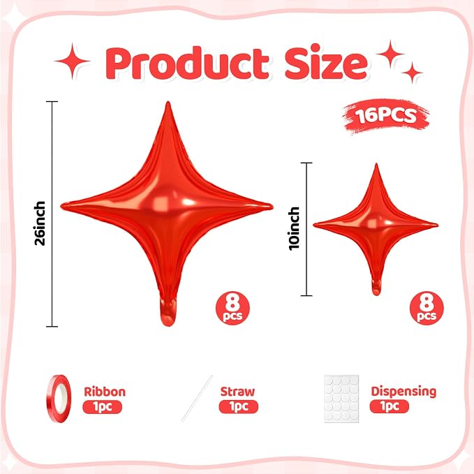 Red Star Balloons, 26 Inch and 10 Inch Red Stars Shaped Balloon - Image 2