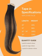 DOORES Tape in Hair Extensions Human Hair, Dark Brown to Chestnut Brown 40pcs 100g 20 Inch, Human Hair Extensions Tape in Natural Hair Skin Weft Silky
