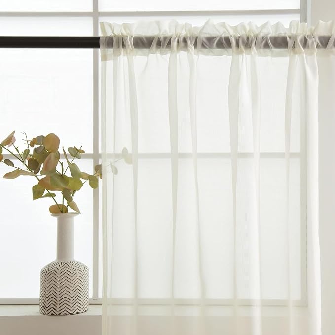 SpaceDresser Ivory Sheer Curtains 4 Panels Rod Pocket Semi-Sheer Curtain 96 - Image 5