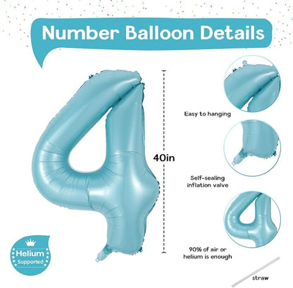 4 Balloons Number, 40 Inch Large Light Blue Number 4 Balloon, Baby Blue Foil - Image 2