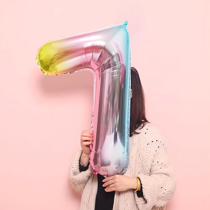 40 Inch Giant Rainbow Number 7 Balloons, Birthday Balloons, Helium Mylar Foil - Image 5