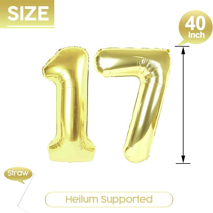 17 Balloon - Champagne Gold Birthday Number Balloons, 40 Inch Decorations | - Image 5