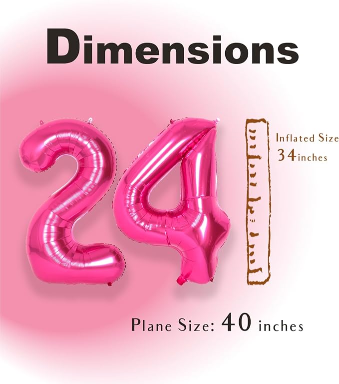 SUWEN 40 Inch Large Hot Pink 24 Number Balloons Big Foil Helium Number Balloons - Image 4