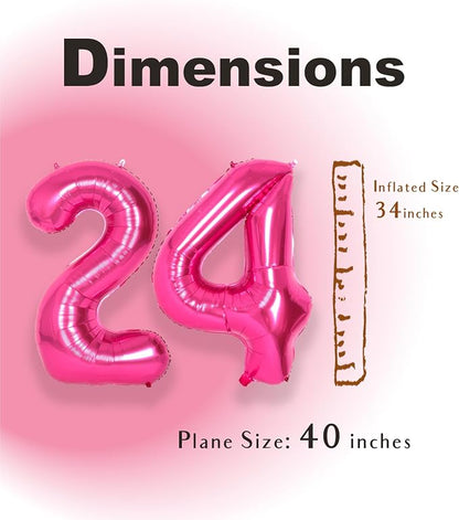 SUWEN 40 Inch Large Hot Pink 24 Number Balloons Big Foil Helium Number Balloons - Image 4
