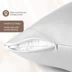 Set of 2 100% Silk Pillow Cases King - 6A Luxury Mulberry Silk Pillowcase for Hair and Skin - Anti-Wrinkle, Cooling & Smooth, Hidden Zipper - Pillowcases for Sleeping Women Girl, Boy, White
