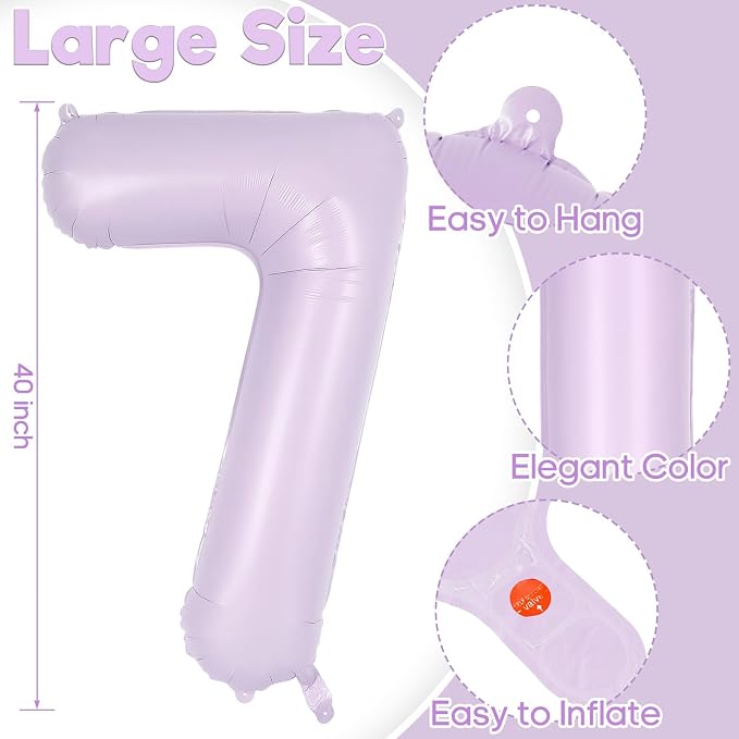 Light Purple Number 7 Balloon, 40 Inch Big Large Foil Helium Number Balloons - Image 3