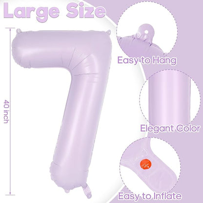 Light Purple Number 7 Balloon, 40 Inch Big Large Foil Helium Number Balloons - Image 3