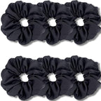 IVARYSS Big Scrunchies for Women Thick Hair, Premium Satin Softer than Silk, XL 6 Inch Extra Large Scrunchy Elastic Hair Bands Accessories, 6 Pack, Black